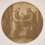 Ilustración religiosa de la Visitación de la Virgen María a Santa Isabel, grabada en MDF circular con detalle tradicional plano general