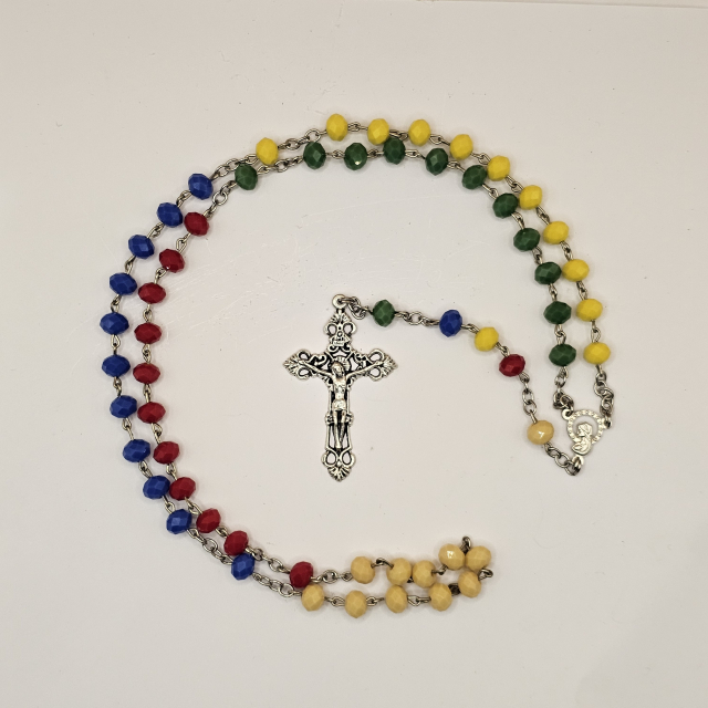 Rosario misionero con Medalla de la Virgen María con el niño Jesus y del Sagrado Corazon de Jesús, Crucifijo de Cristo Crucificado