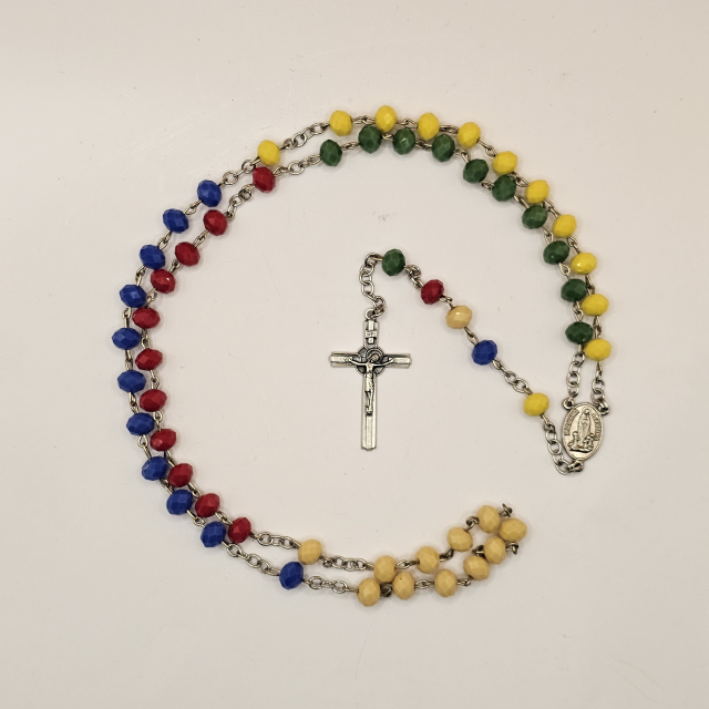 Rosario misionero con Medalla de la Virgen de Fátima y con tierra de Fátima, Crucifijo de Cristo Crucificado