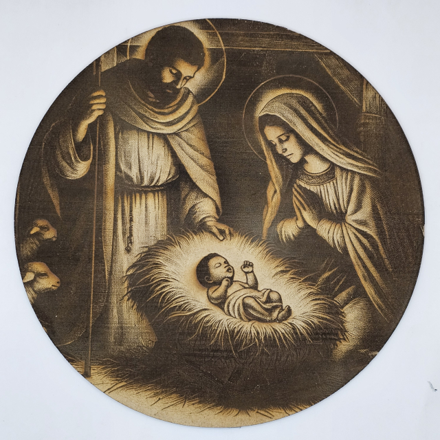 Cuadro Misterio Gozoso III – El Nacimiento del Señor grabado con laser en MDF, Navidad (Estilo 2)