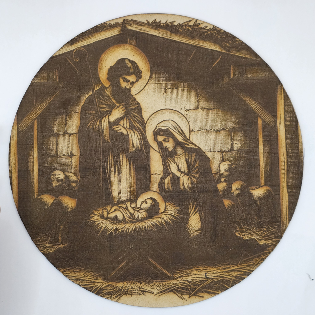 Cuadro Misterio Gozoso III – El Nacimiento del Señor grabado con laser en MDF, Navidad (Estilo 7)