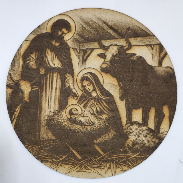 Cuadro Misterio Gozoso III – El Nacimiento del Señor grabado con laser en MDF, Navidad (Estilo 6)