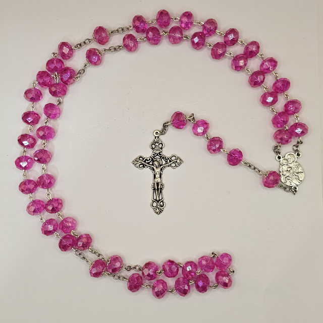 Rosario de cuentas grandes con Medalla San José y el niño Jesús y Ruega por nosotros, Crucifijo de Cristo Crucificado