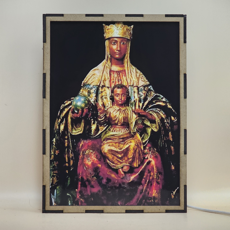 Lámpara de la Virgen del Pilar coronada y entronizada con el Niño Jesús - Apagada
