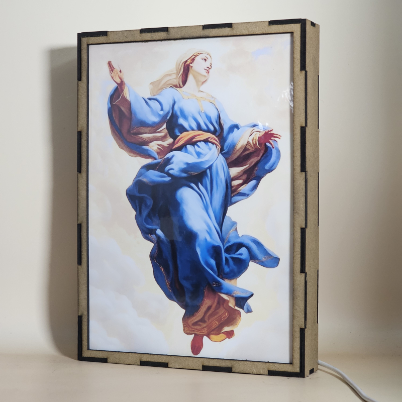 Lámpara LED de la Asunción de la Virgen María con manto azul entre nubes - Galeria