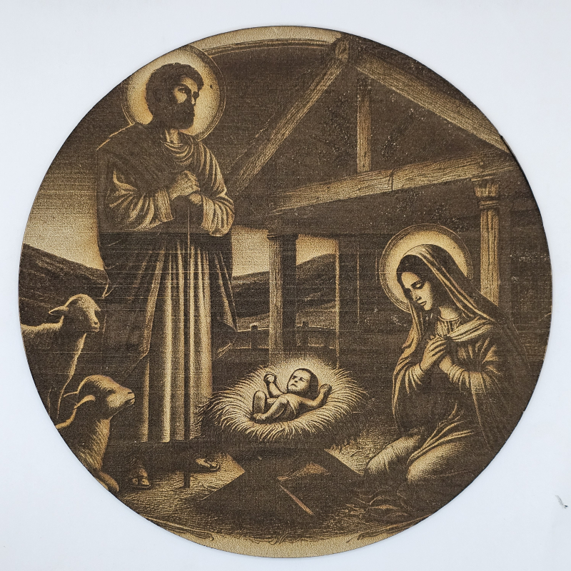 Cuadro Misterio Gozoso III – El Nacimiento del Señor grabado con laser en MDF, Navidad (Estilo 4)