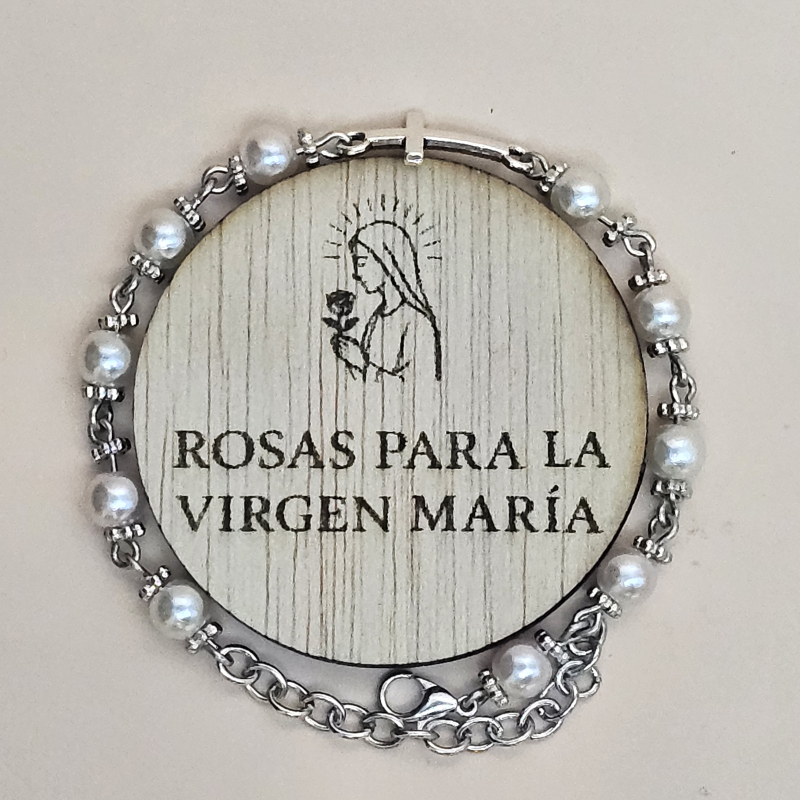 Denario blanco perlado acrílico con , Crucifijo Cruz y lisa