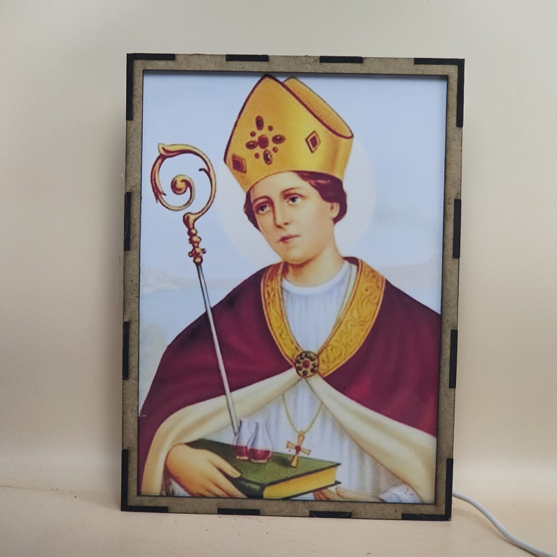 Lámpara con doble imagen  (San Genaro), vista apagada, se esconde la imágen de atras.