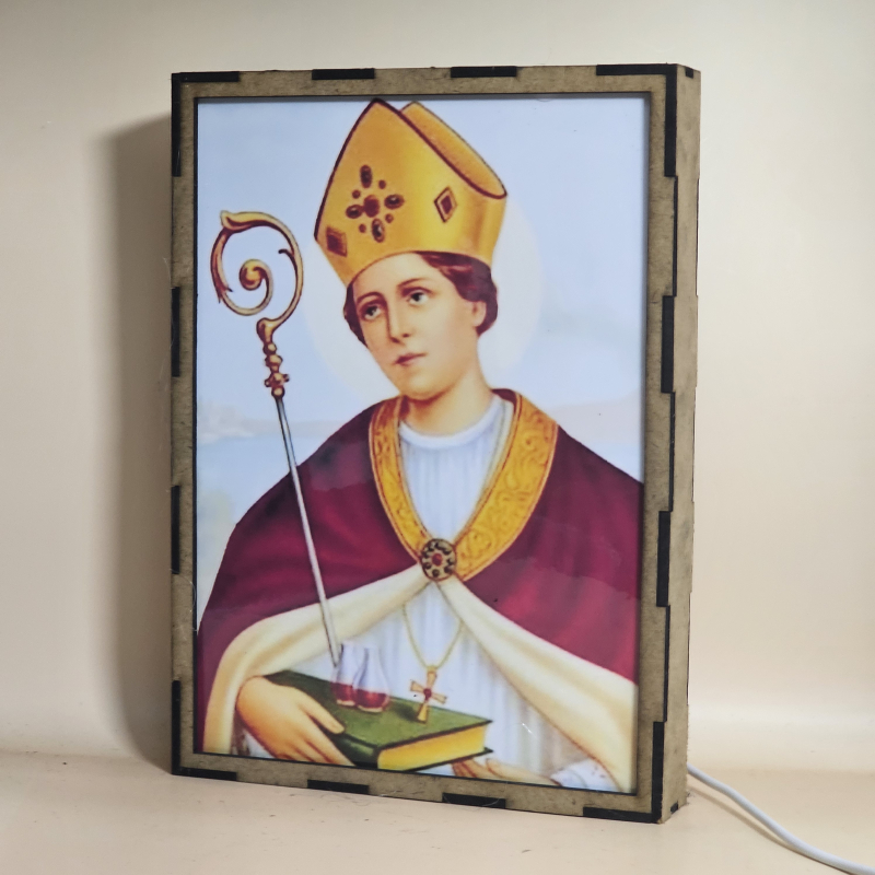 Lámpara con doble imagen  (San Genaro), vista apagada, se esconde la imágen de atras.