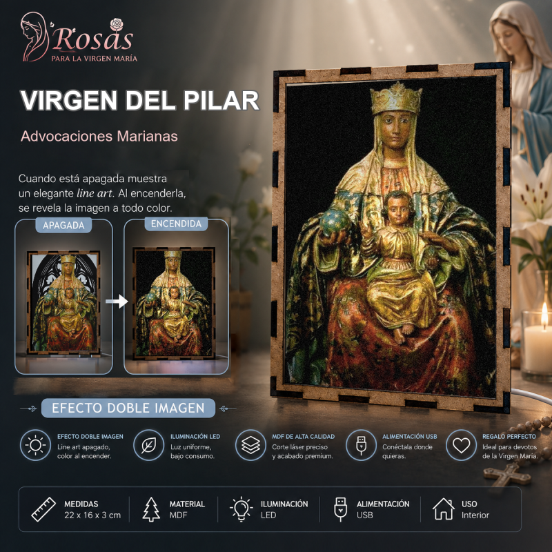 Lámpara de la Virgen del Pilar coronada y entronizada con el Niño Jesús