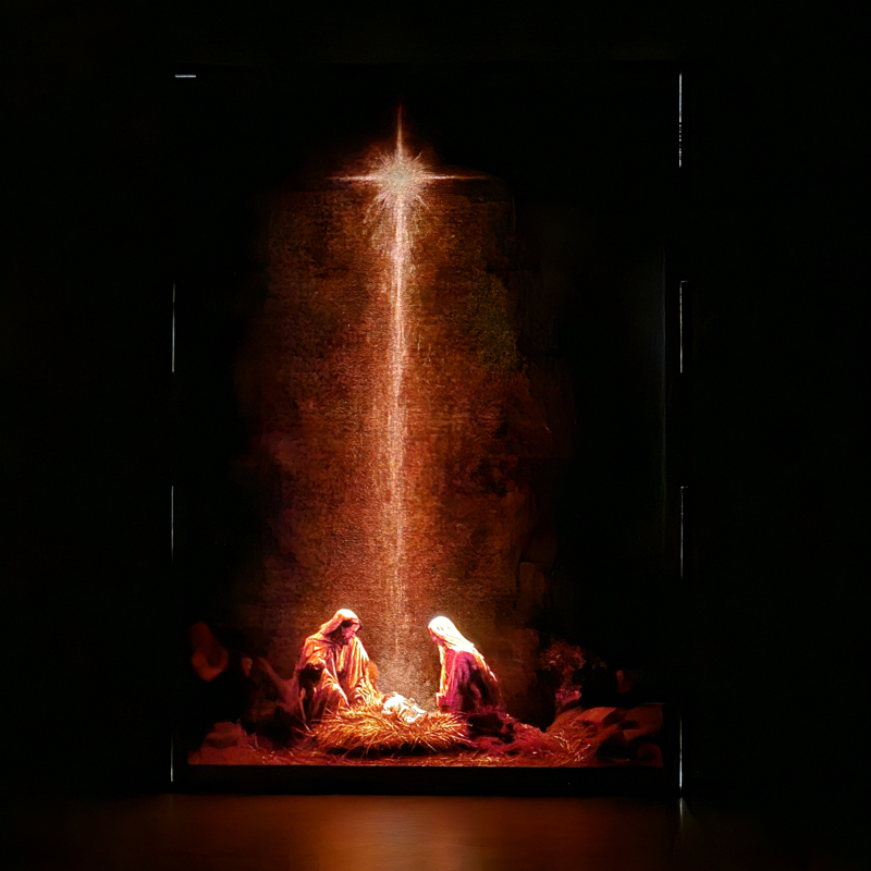 Lámpara LED del Nacimiento de Jesús con María, san José y estrella sobre el pesebre - Galeria