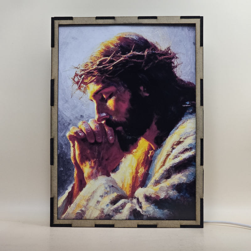 Lampara de Jesús en oración con corona de espinas - Galeria