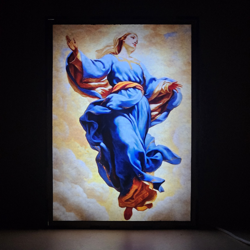 Lámpara LED de la Asunción de la Virgen María con manto azul entre nubes - Galeria