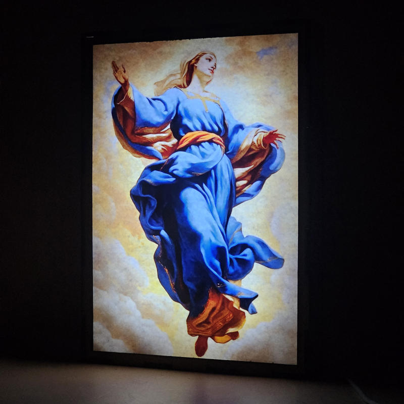 Lámpara LED de la Asunción de la Virgen María con manto azul entre nubes - Galeria