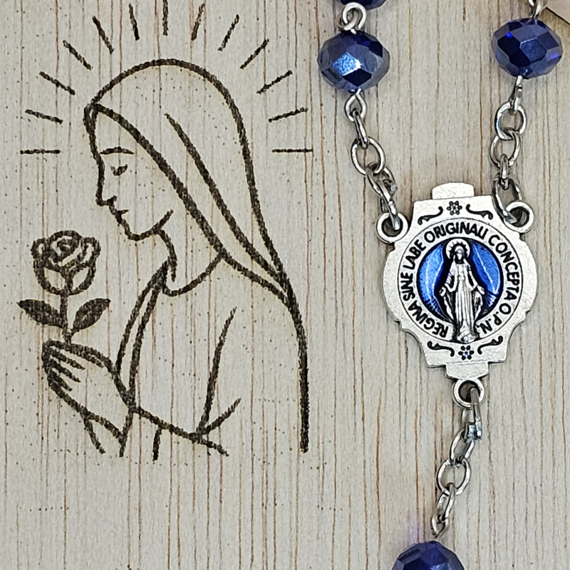 Medalla Virgen milagrosa fondo azul