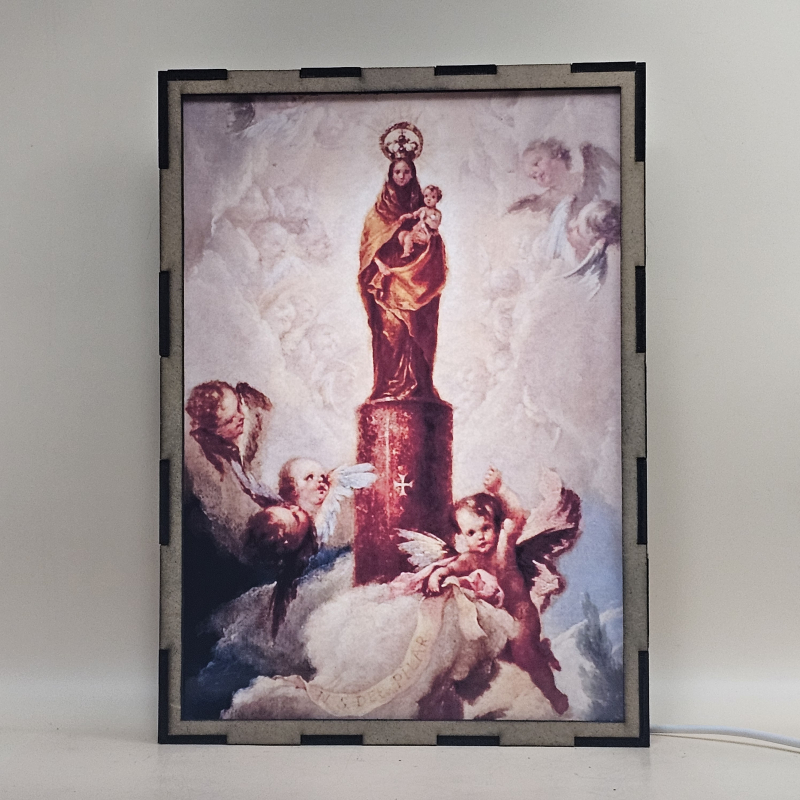 Lámpara LED de la Virgen del Pilar con el Niño Jesús sobre la columna y rodeada de ángeles - Galeria