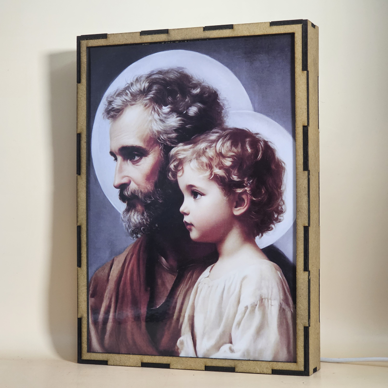 Lámpara LED de San José junto al Niño Jesús con halos luminosos - Galeria