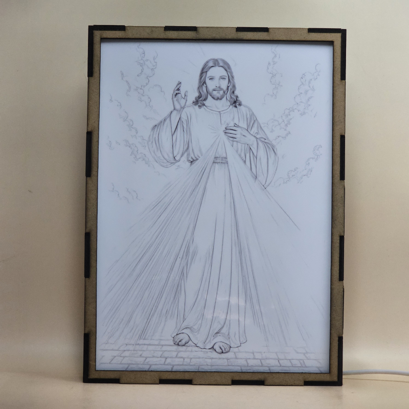Lámpara LED de Jesús de la Divina Misericordia con rayos rojo y azul - Galeria