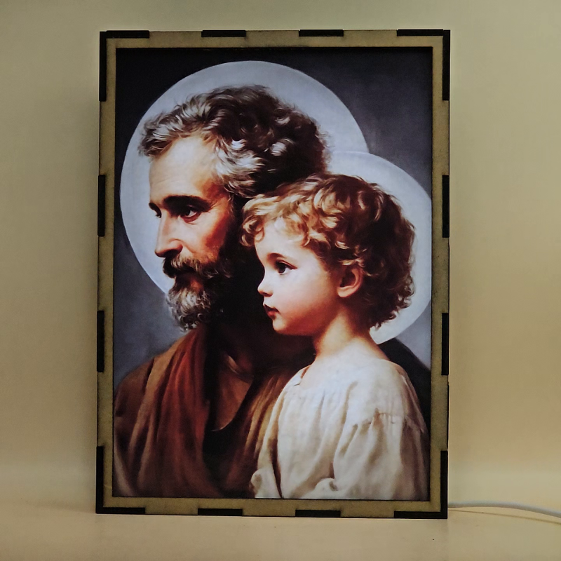 Lámpara LED de San José junto al Niño Jesús con halos luminosos - Galeria
