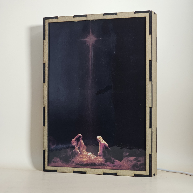 Lámpara LED del Nacimiento de Jesús con María, san José y estrella sobre el pesebre - Galeria