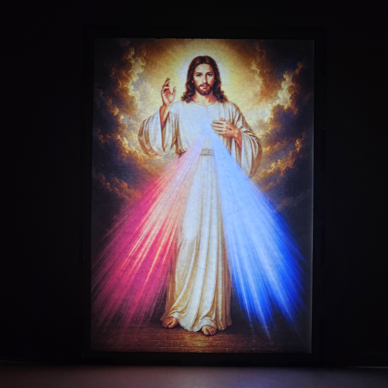 Lámpara LED de Jesús de la Divina Misericordia con rayos rojo y azul - Galeria