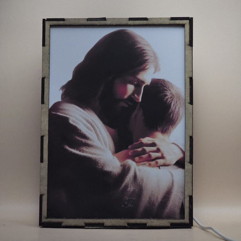 Lámpara con doble imagen  (Nuestro Señor Jesucristo), vista apagada, se esconde la imágen de atras.