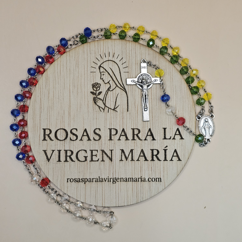 Rosario misionero con Medalla Virgen Milagrosa y Virgen Milagrosa Posterior, Crucifijo Cristo crucificado, medalla san Benito