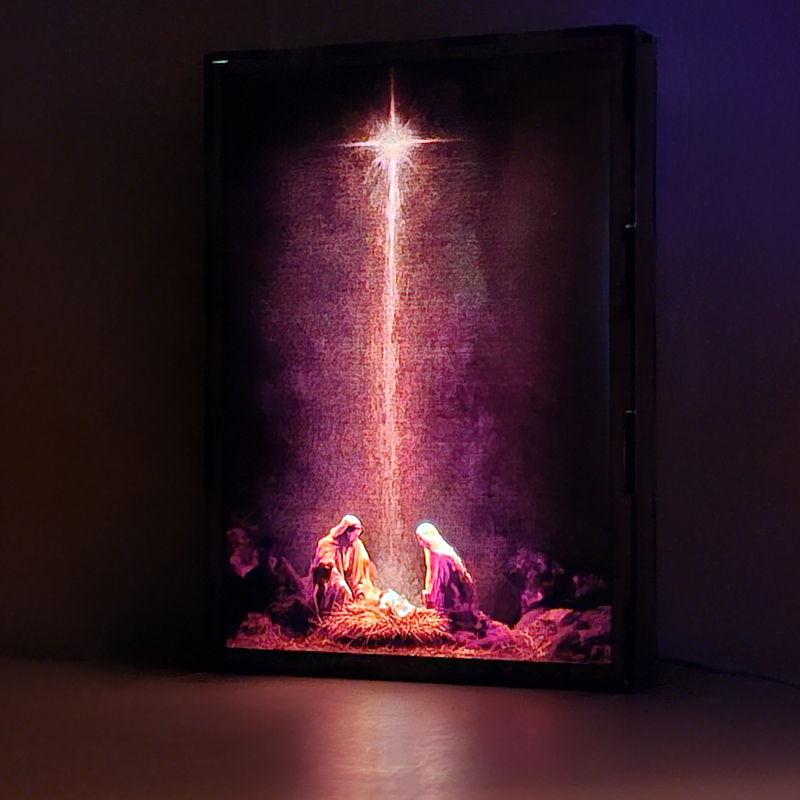 Lámpara LED del Nacimiento de Jesús con María, san José y estrella sobre el pesebre - Galeria