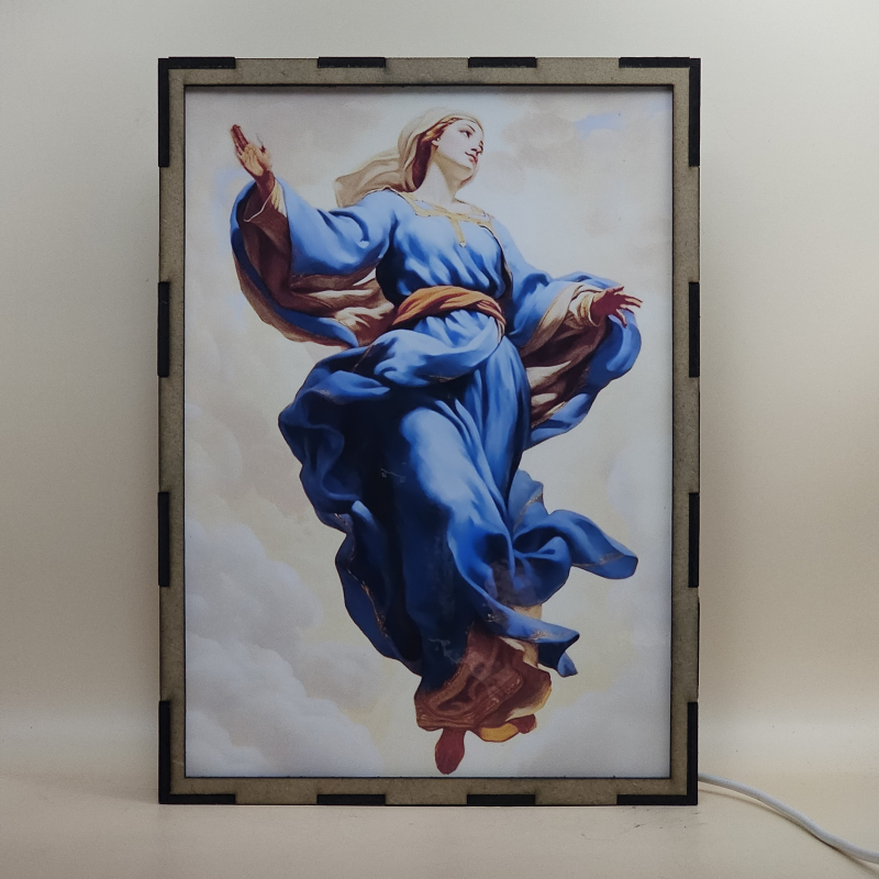 Lámpara LED de la Asunción de la Virgen María con manto azul entre nubes - Galeria