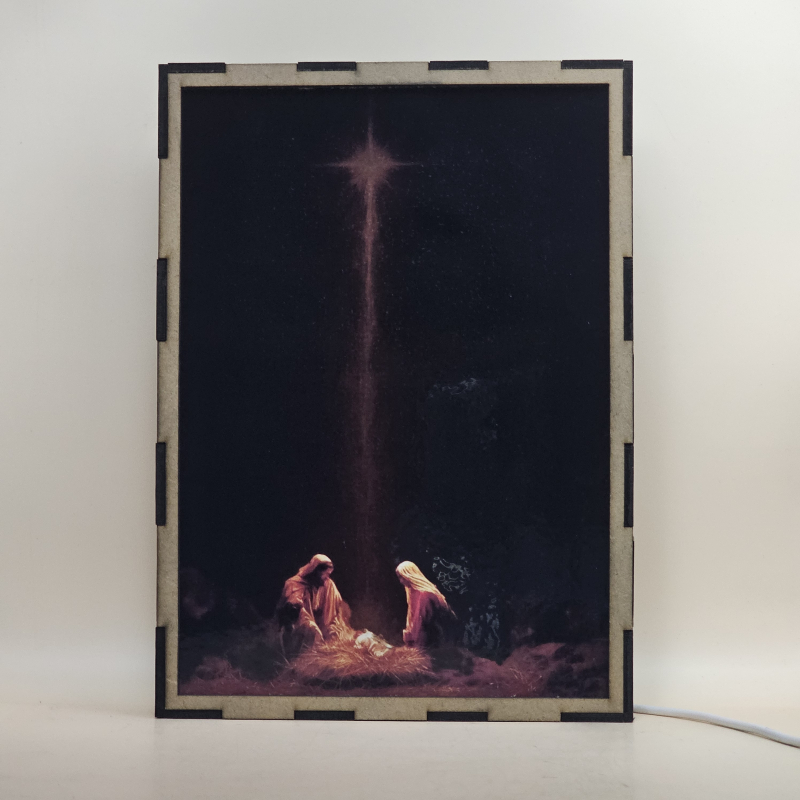 Lámpara LED del Nacimiento de Jesús con María, san José y estrella sobre el pesebre - Galeria