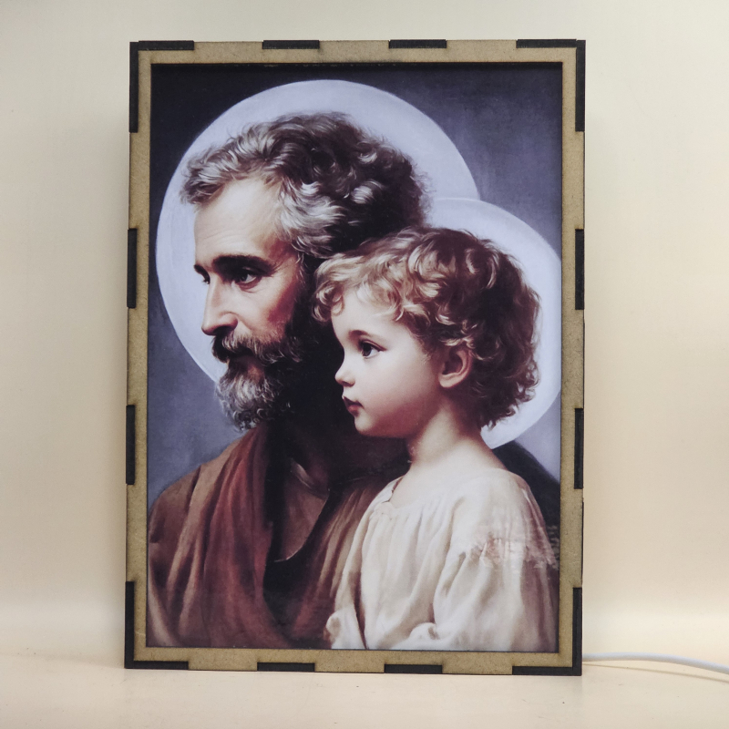 Lámpara LED de San José junto al Niño Jesús con halos luminosos - Galeria