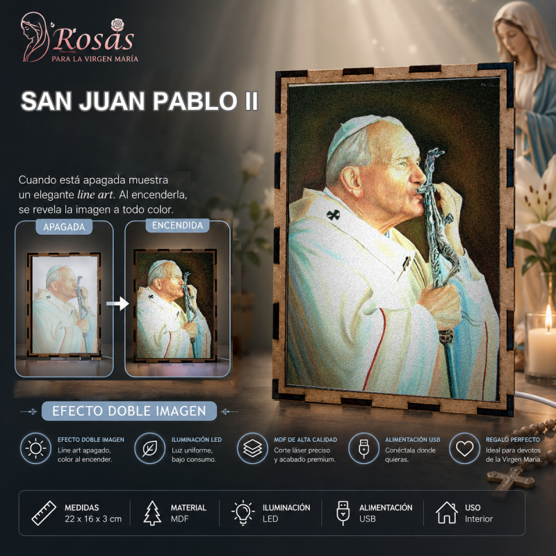 Lámpara LED de San Juan Pablo II besando un crucifijo pastoral