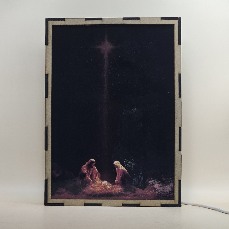 Lámpara LED del Nacimiento de Jesús con María, san José y estrella sobre el pesebre - Galeria