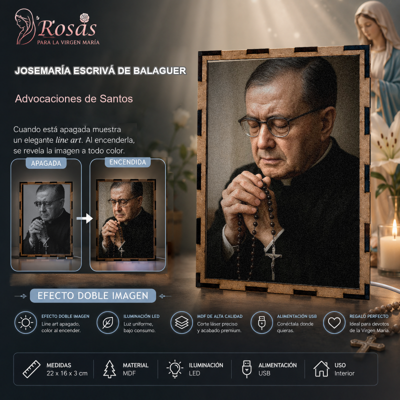 Lámpara LED de San Josemaría Escrivá de Balaguer rezando el Rosario
