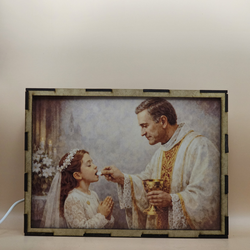 Lámpara con doble imagen  (Nuestro Señor Jesucristo), vista apagada, se esconde la imágen de atras.