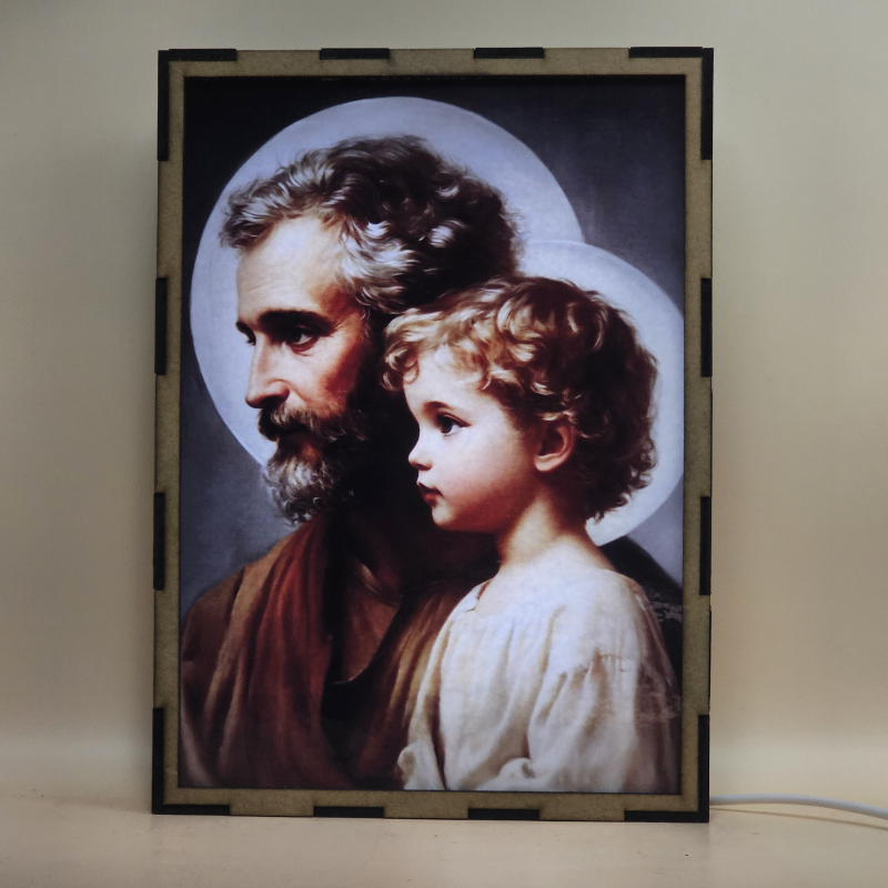 Lámpara LED de San José junto al Niño Jesús con halos luminosos - Galeria