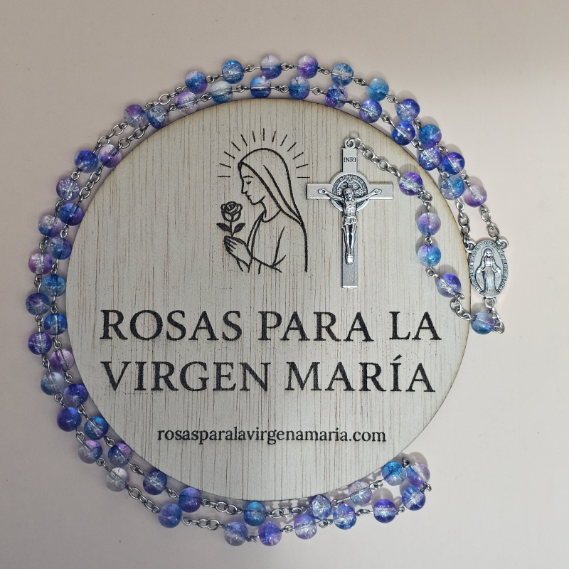 Rosario Aurora de María con Medalla Virgen Milagrosa y Virgen Milagrosa Posterior, Crucifijo Cristo crucificado, medalla san Benito y medalla san Benito