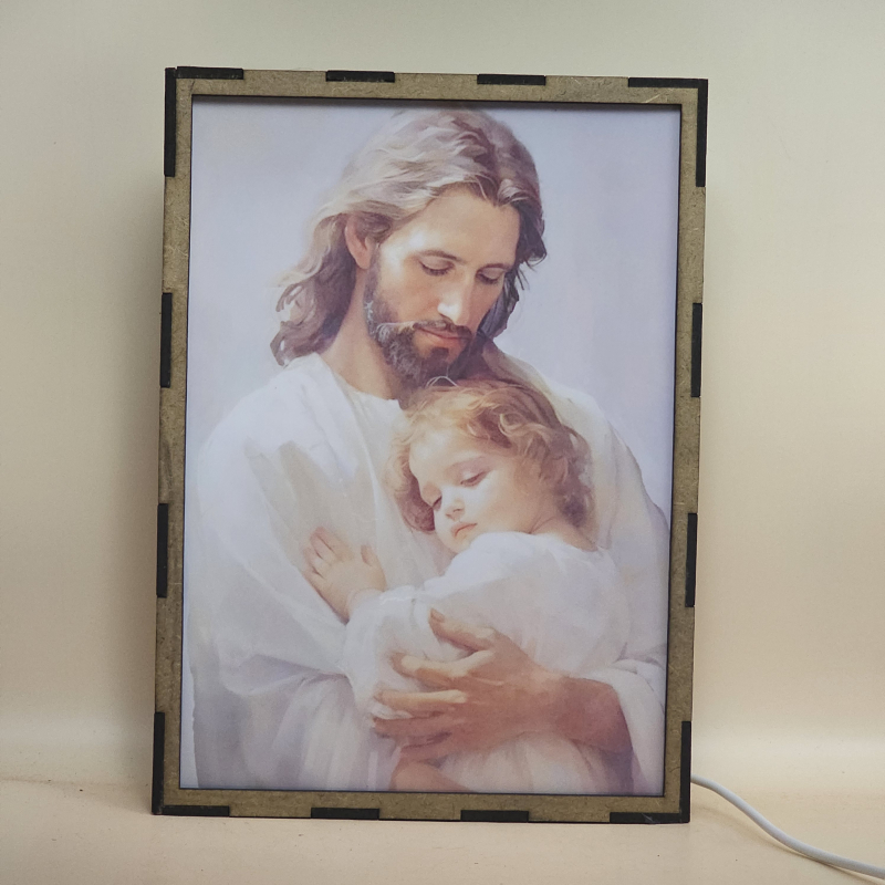 Lámpara con doble imagen  (Nuestro Señor Jesucristo), vista apagada, se esconde la imágen de atras.