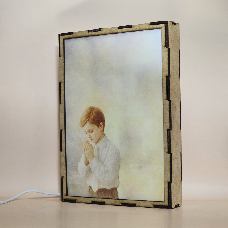 Lámpara con doble imagen  (Nuestro Señor Jesucristo), vista apagada, se esconde la imágen de atras.