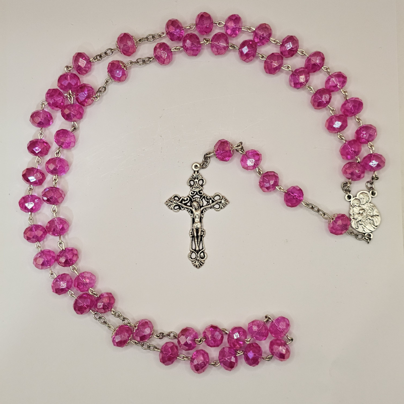 Rosario de cuentas grandes con Medalla San José y el niño Jesús y Ruega por nosotros, Crucifijo de Cristo Crucificado