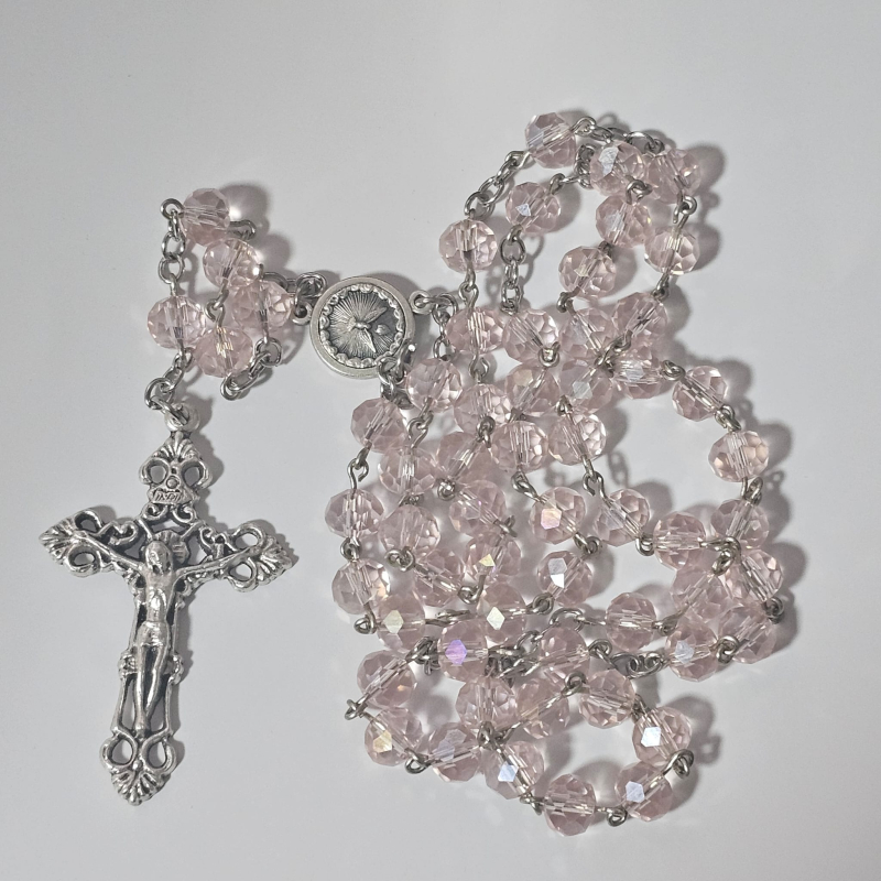 Rosario de cristal semifacetado Color Rosa semi transparente