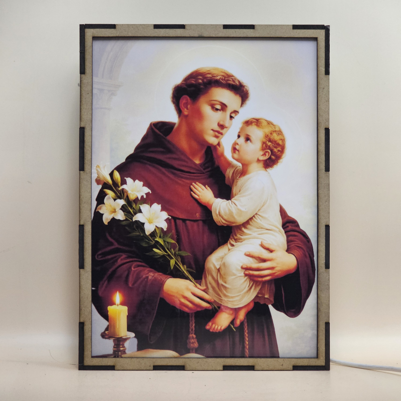 Lámpara LED de San Antonio de Padua con el Niño Jesús y lirios blancos - Apagada