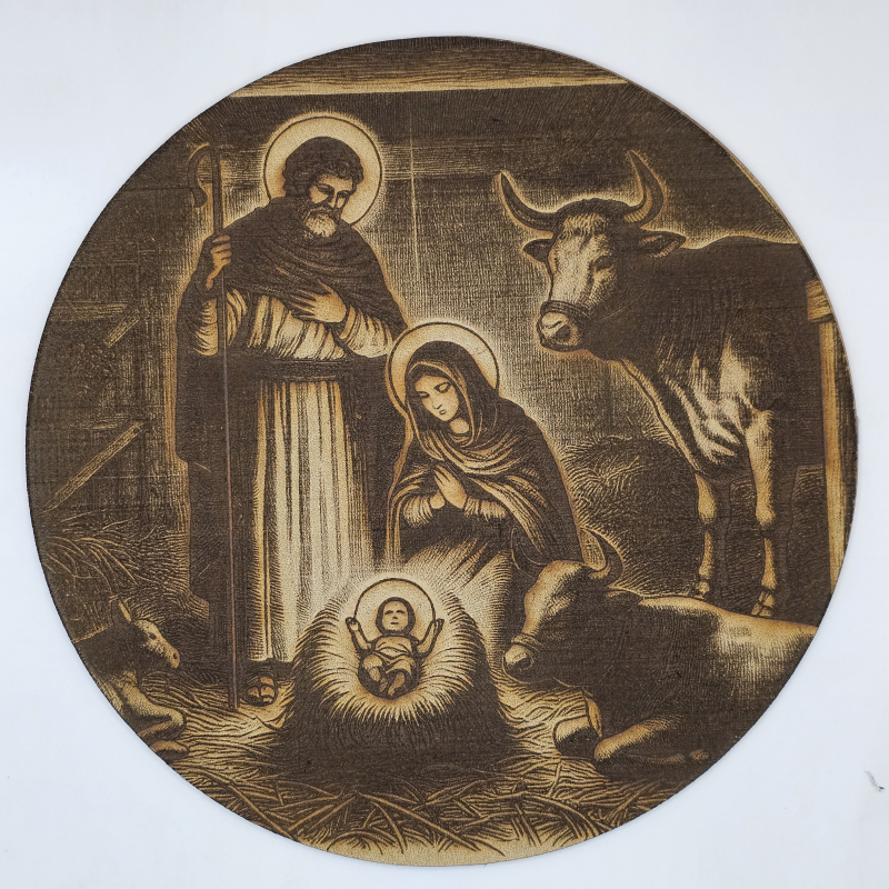 Cuadro Misterio Gozoso III – El Nacimiento del Señor grabado con laser en MDF, Navidad (Estilo 1)