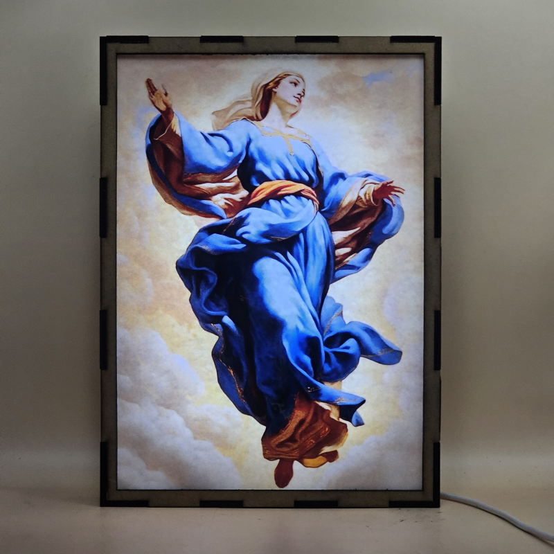 Lámpara LED de la Asunción de la Virgen María con manto azul entre nubes - Galeria